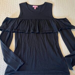 Lilly Pulitzer Black Sparkle Cold Shoulder Blouse